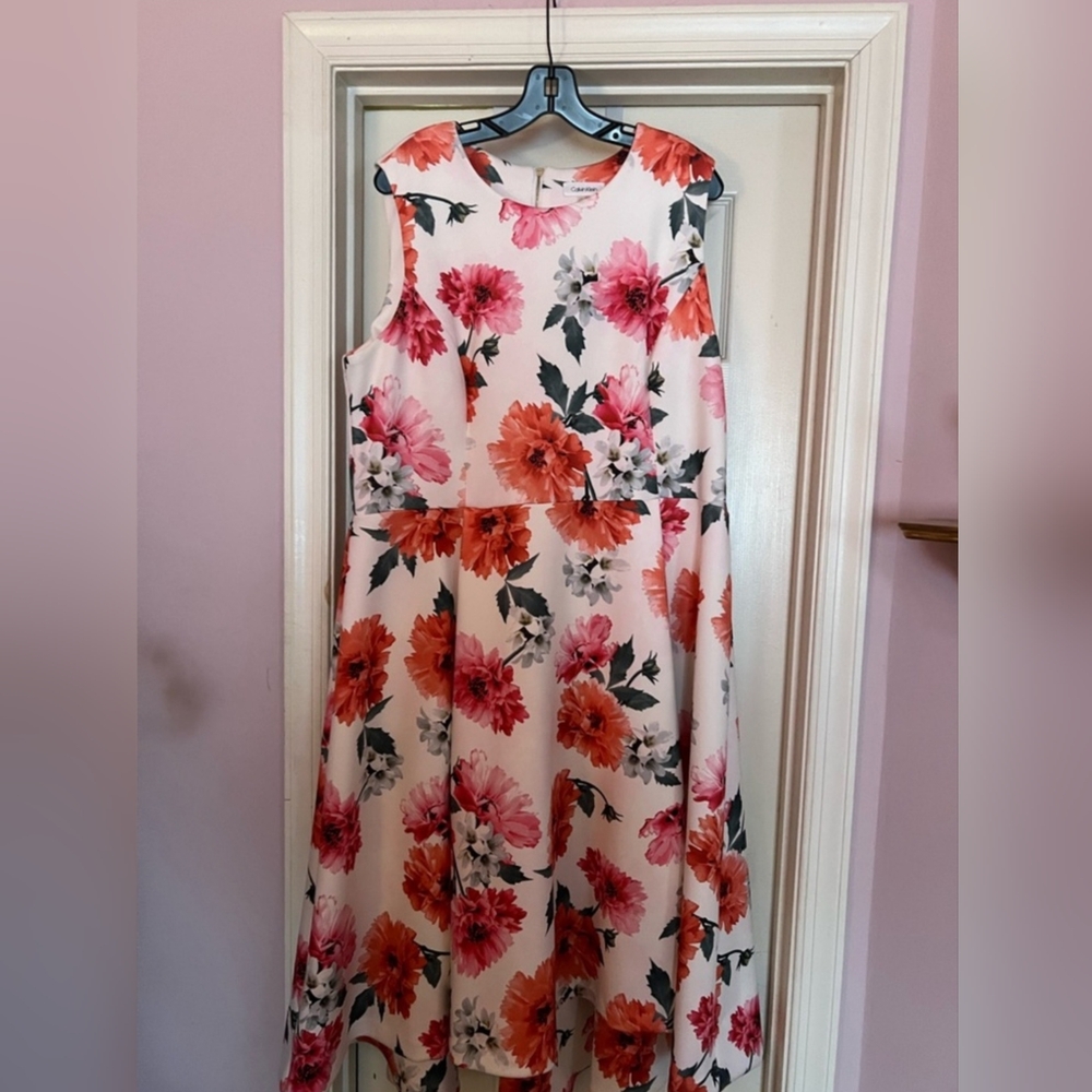Calvin Klein 18W Plus size floral-print fit & flare high/low dress